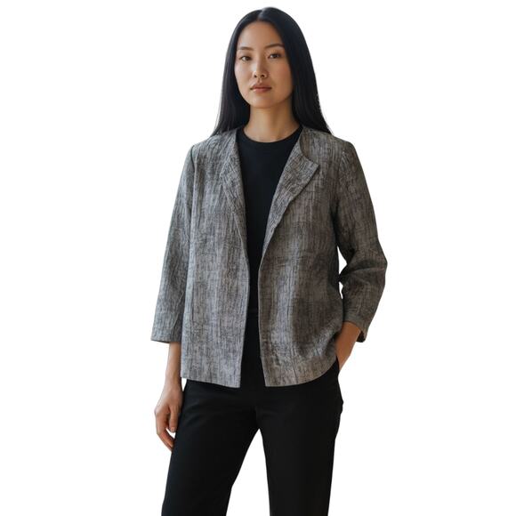 EILEEN FISHER Cotton Silk Open Jacket Gray Womens Small - Picture 1 of 5